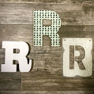 Lot of 3 R initials metal and wood